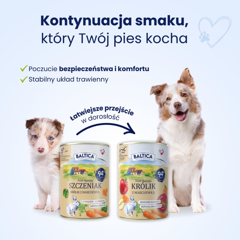 Zestaw 12x400g karma mokra szczeniak kozina z królikiem + królik z marchewką