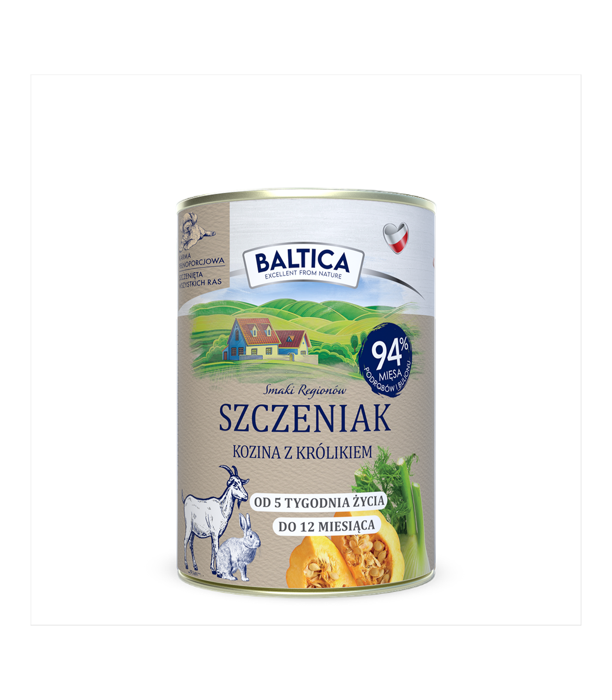 Zestaw 12x400g karma mokra szczeniak kozina z królikiem + królik z marchewką