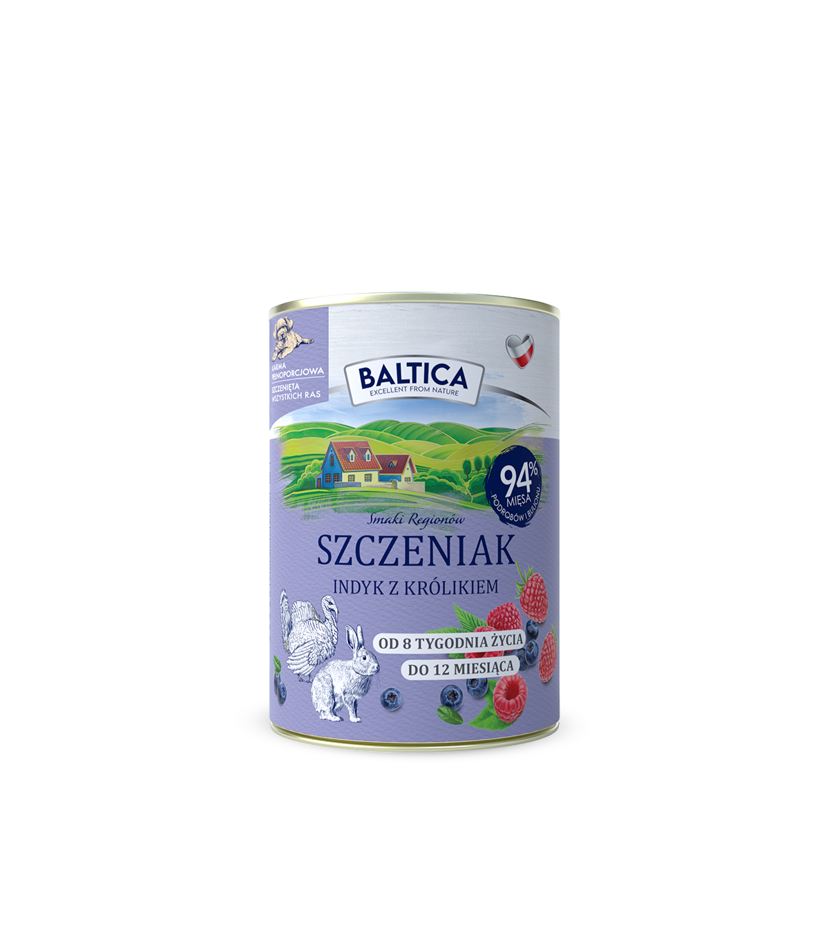 Zestaw 12x400g karma mokra szczeniak kozina z królikiem + indyk z królikiem + jagnięcina z cielęciną