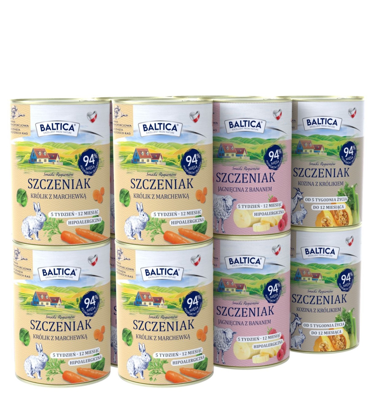 Zestaw 12x400g karma mokra szczeniak królik + jagnięcina + kozina