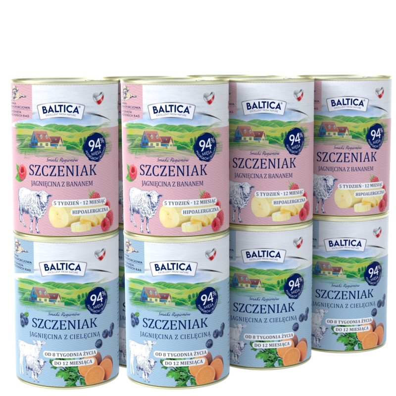 Zestaw 12x400g karma mokra szczeniak jagnięcina + jagnięcina z cielęcina