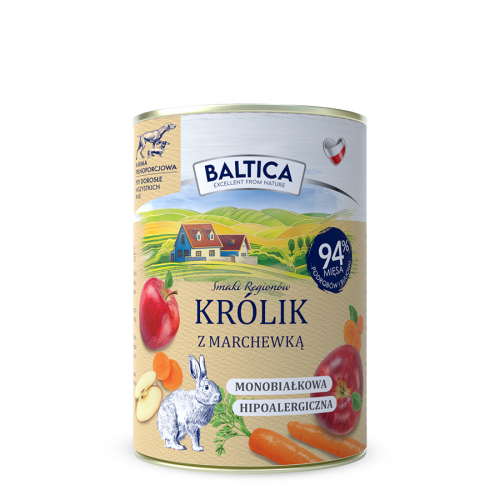 Zestaw karm mokra dla psa 6x królik z marchewką 400g + 6x królik MONO z prebiotykami 400g