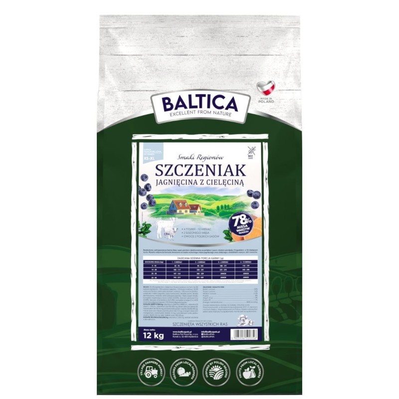 Jagnięcina z cielęciną dla szczeniąt wszystkich ras karma 12kg - Baltica Smaki Regionów