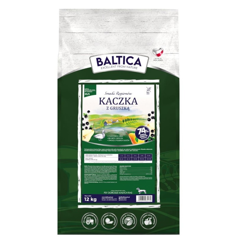 BALTICA Polska karma z kaczką i gruszką 12kg / psy małe