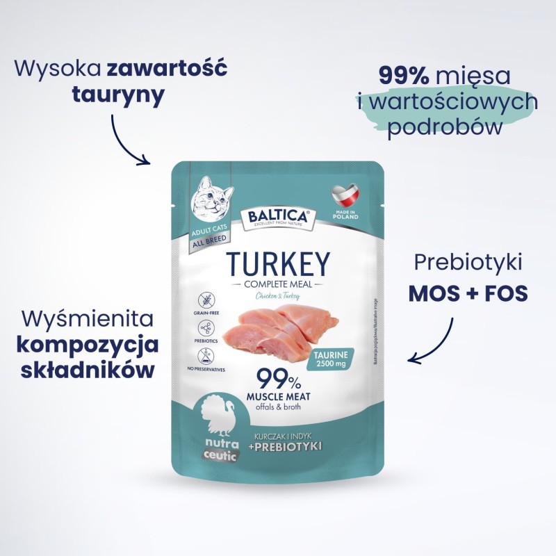 10x Karma mokra kurczak z indykiem dla kota 100g - Baltica Nutraceutic