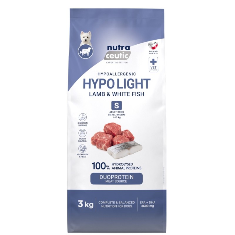 Jagnięcina z białą rybą i ryżem (Hypo Light) dla ras małych karma hydrolizowana  3kg - Baltica Nutraceutic Hydrolysed