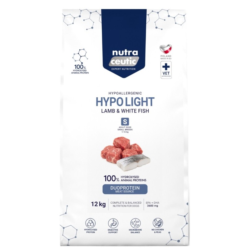 Jagnięcina z białą rybą i ryżem (Hypo Light) dla ras małych karma hydrolizowana  12kg - Baltica Nutraceutic Hydrolysed