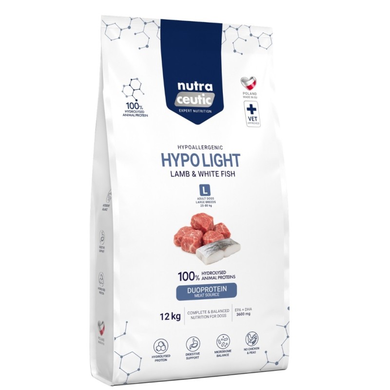 Jagnięcina z białą rybą i ryżem (Hypo Light) dla ras dużych karma hydrolizowana 12kg - Baltica Nutraceutic Hydrolysed